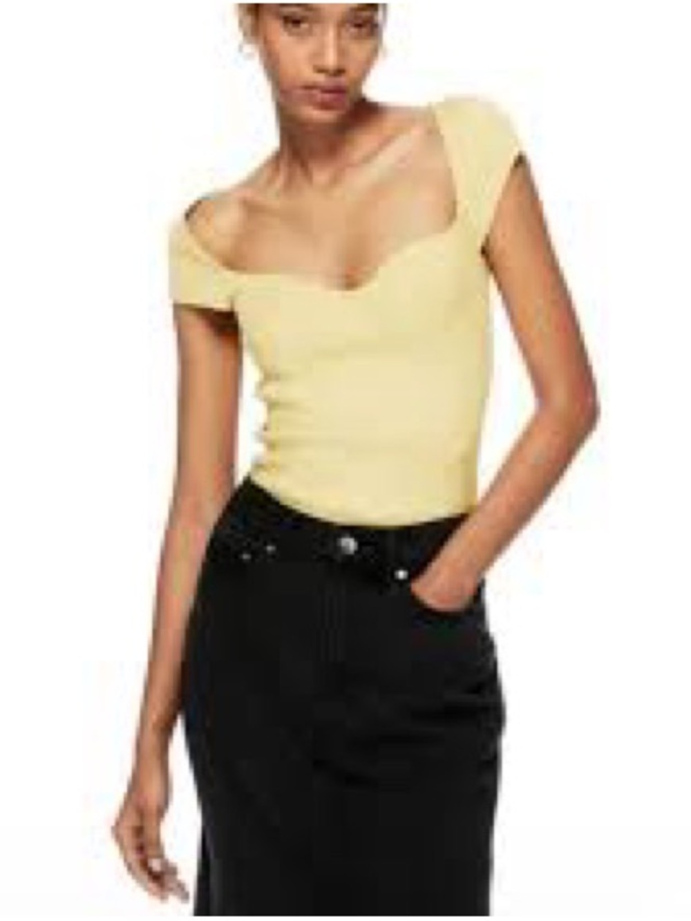 H&M Women’s Dusty Yellow Rib Knit Top, Size Small - Picture 3 of 11